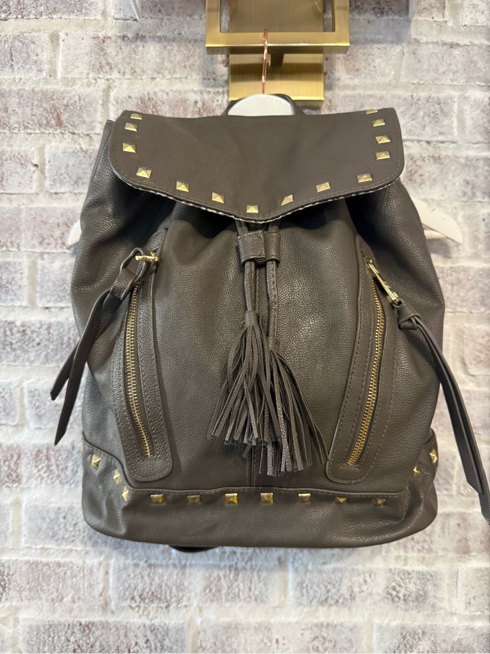 Steve Madden Studded Tassel Drawstring Backpack - Dark Gray